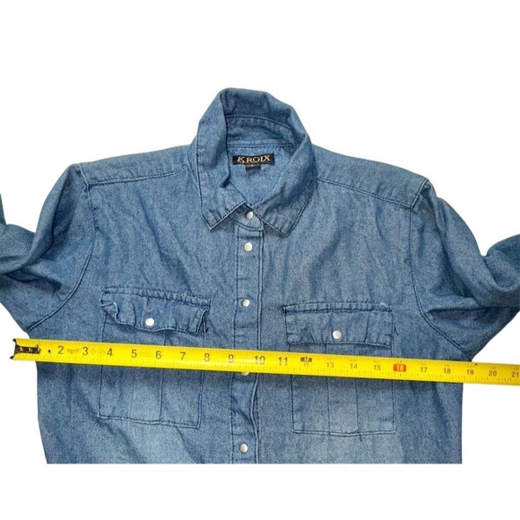 Kroix Women's snap front Long‎ Denim Dress Blue western Y2K L/S Large chambray - Picture 5 of 10